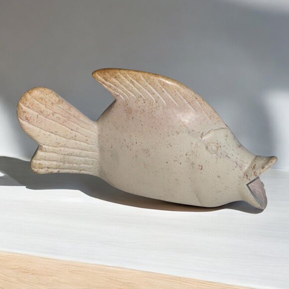 Vintage African Carved Soapstone Statue Fish Kenya Sculpture Beach Decor - Picture 1 of 7